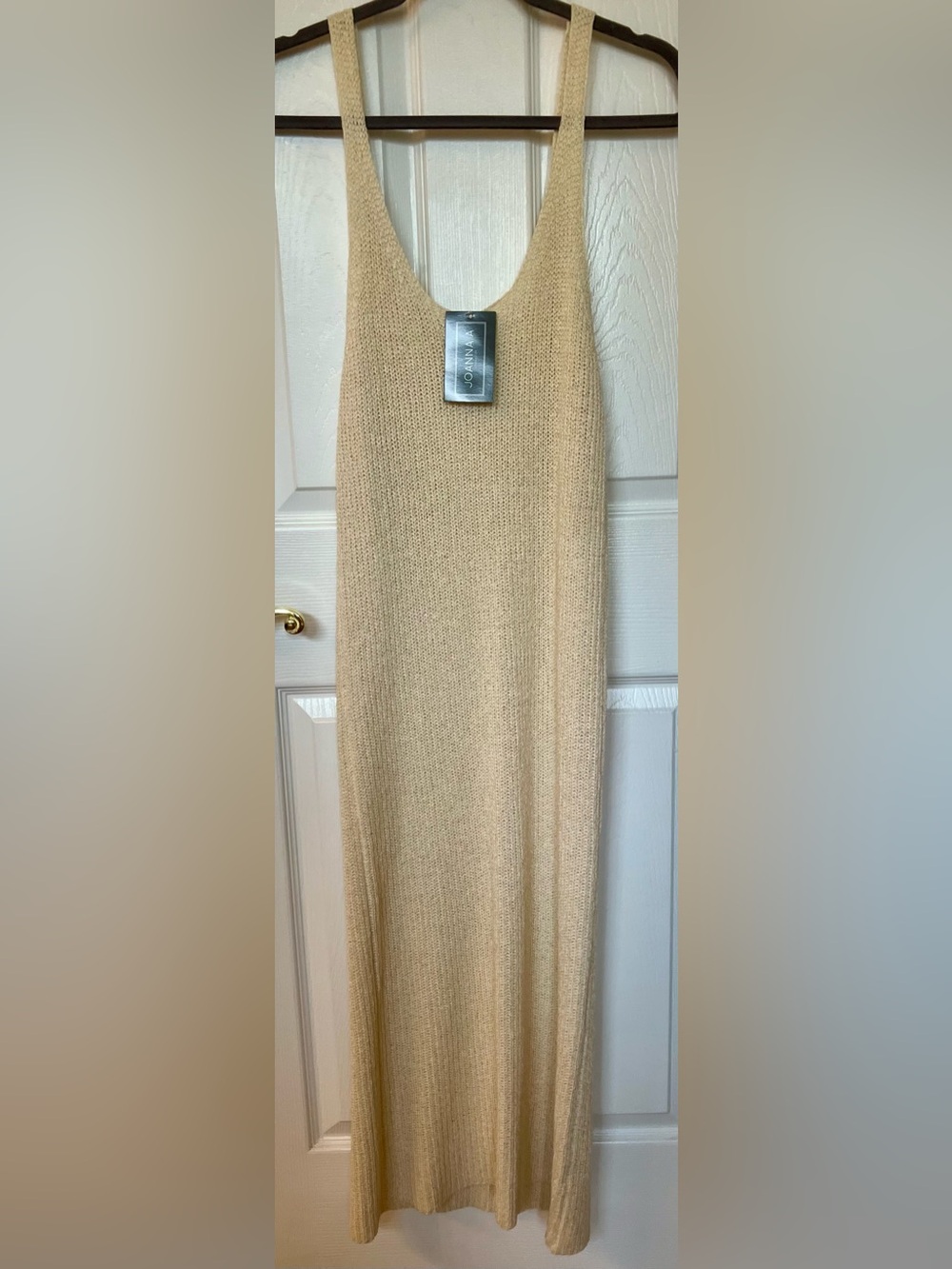 NWT Joanna Miss Love Cream Stretch Ribbed knit Scoop neck Maxi Dress Sz L